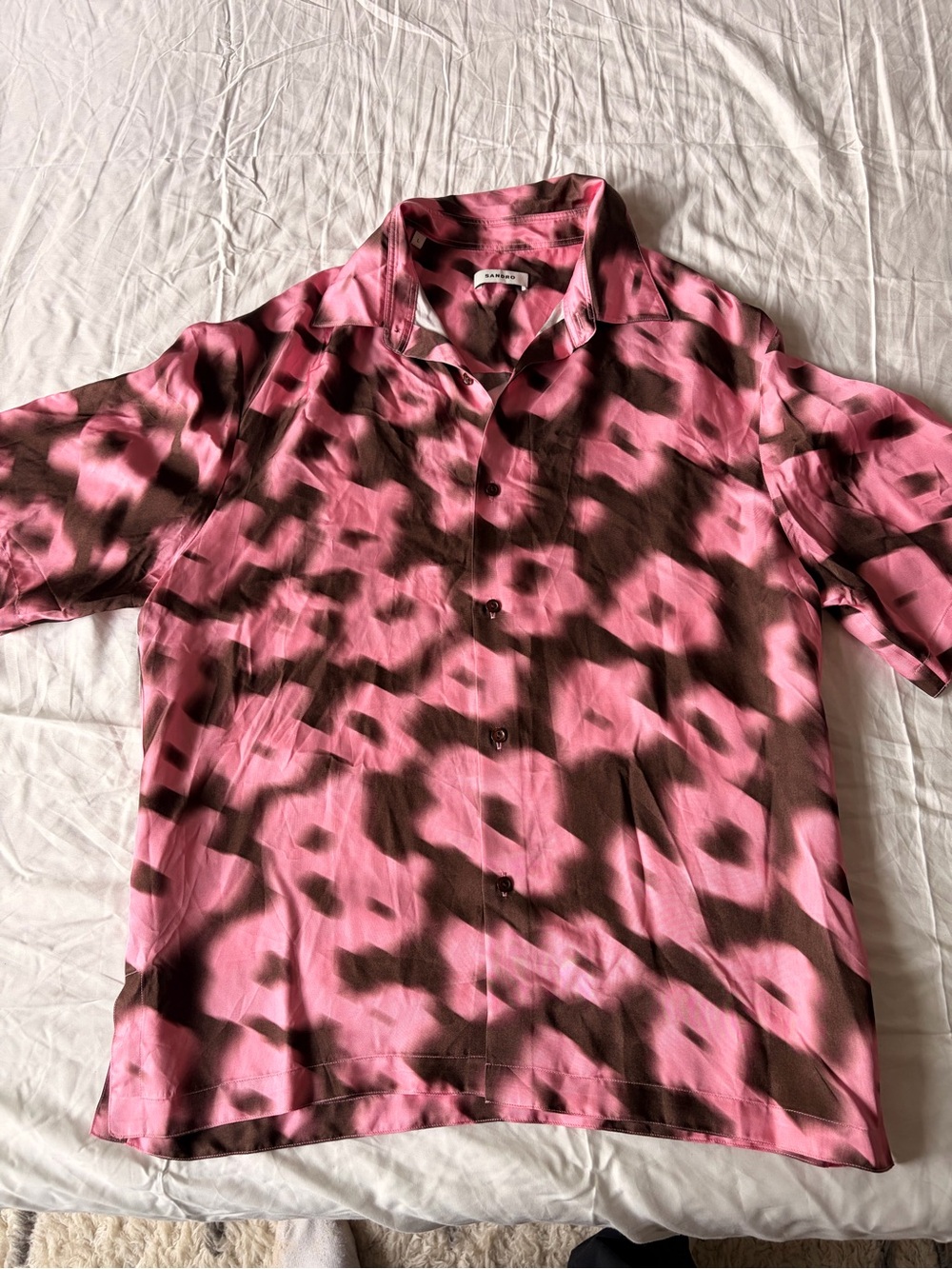 Sandro Pink and Brown Short-Sleeve Button-Down Shirt